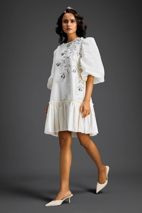 White Dress With Puffed Sleeves