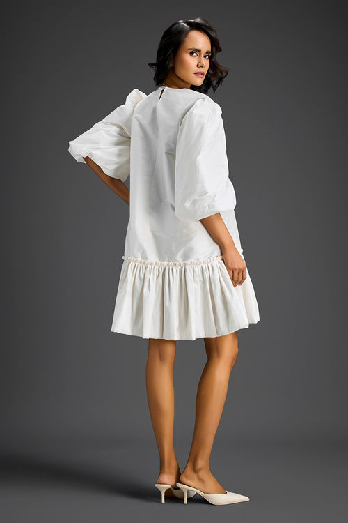 White Dress With Puffed Sleeves