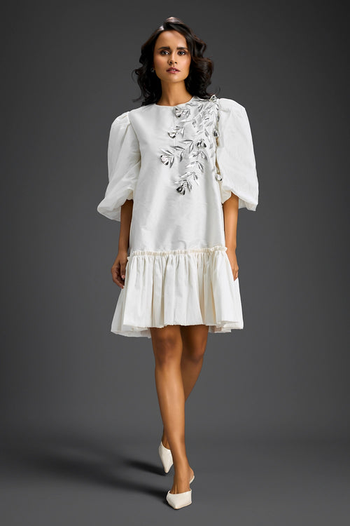 White Dress With Puffed Sleeves