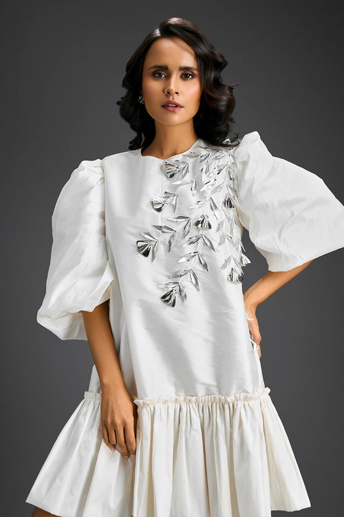White Dress With Puffed Sleeves
