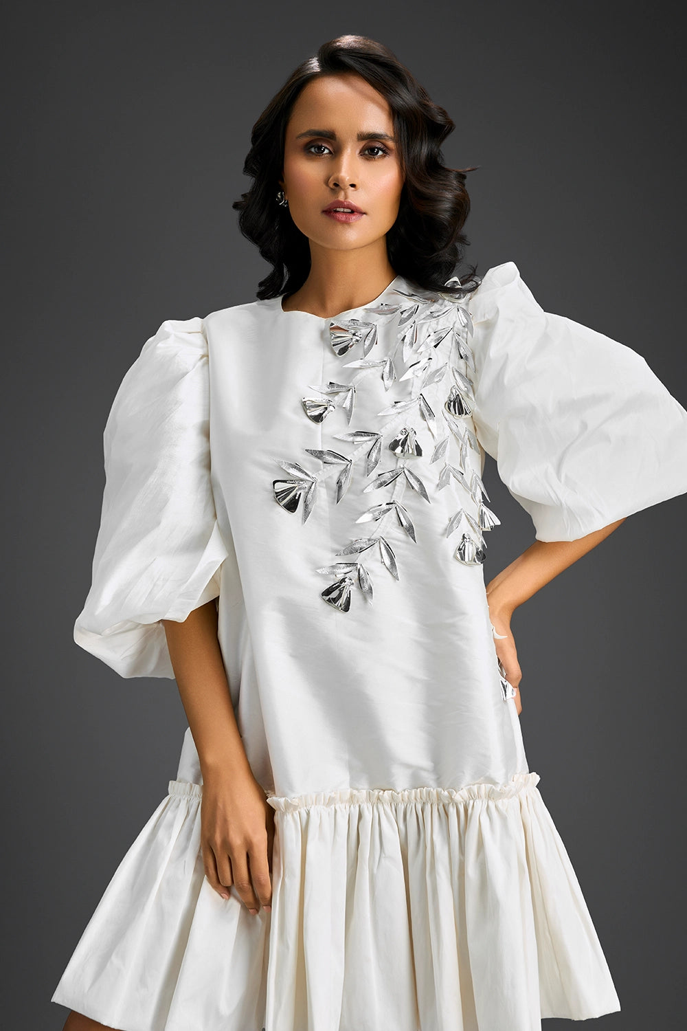 White Dress With Puffed Sleeves