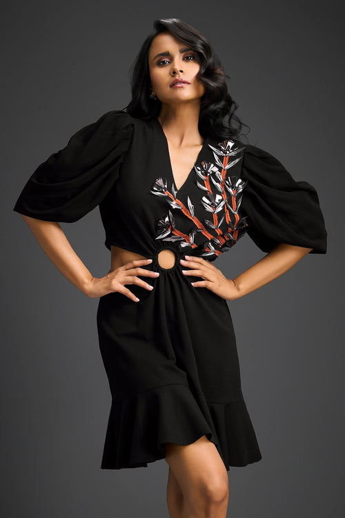 Black V-Neck With Cutout Dress