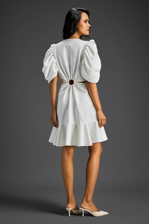 White V-Neck With Cutout Dress