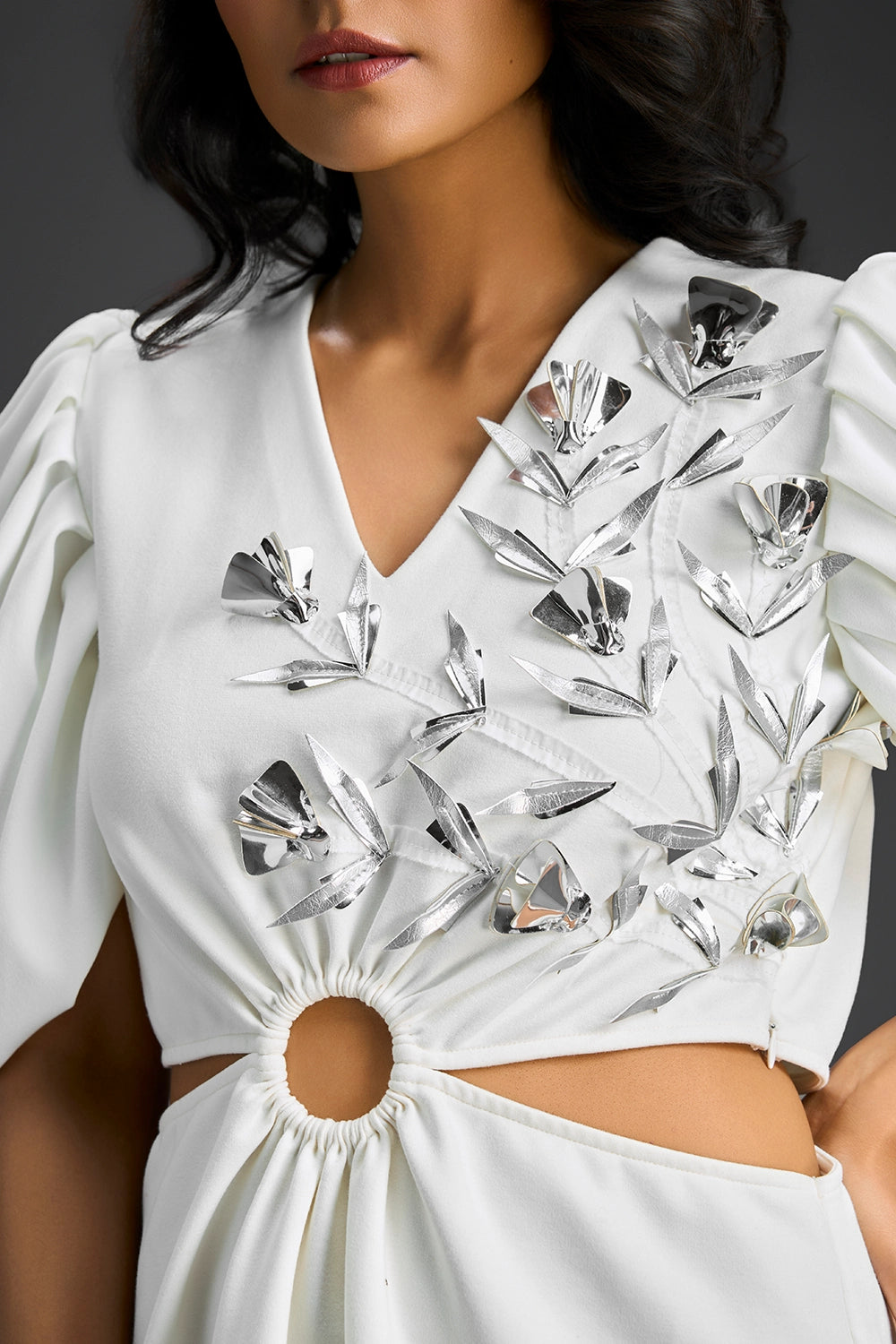 White V-Neck With Cutout Dress