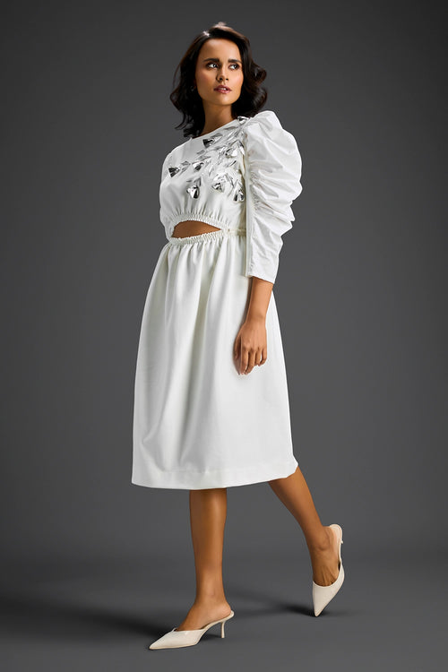 White Dress Midriff Cutout