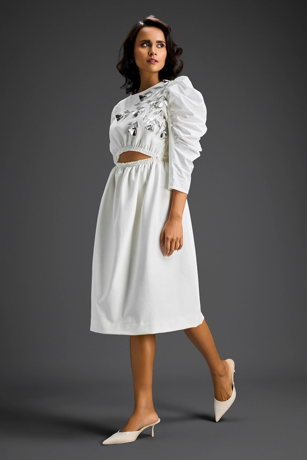 White Dress Midriff Cutout