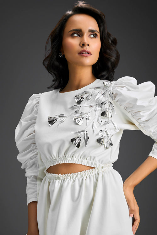 White Dress Midriff Cutout