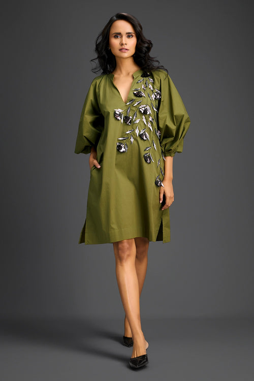 Green V-Neck Dress