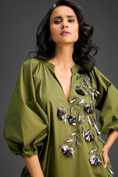 Green V-Neck Dress