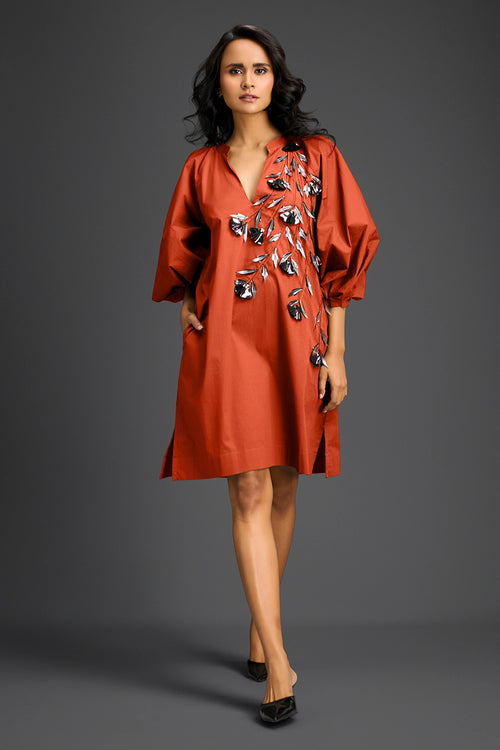 Rust V-Neck Dress