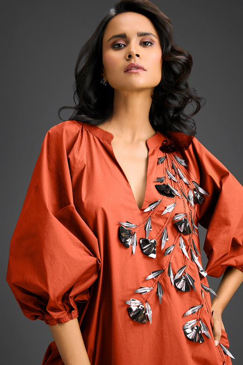 Rust V-Neck Dress