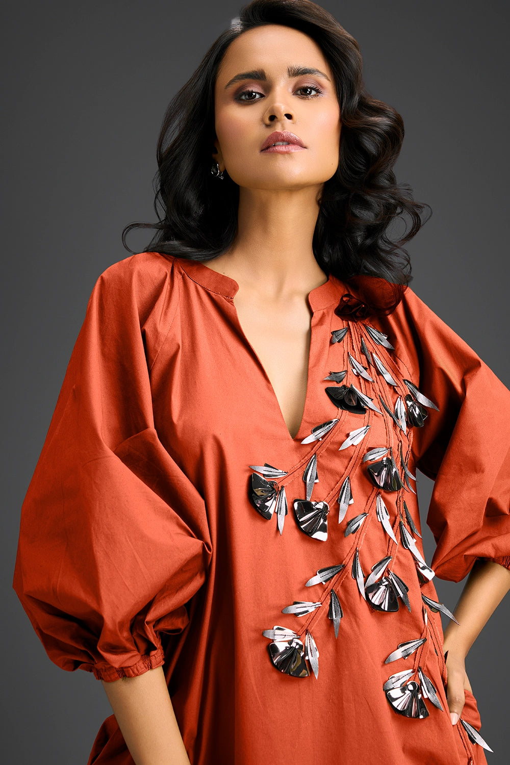 Rust V-Neck Dress