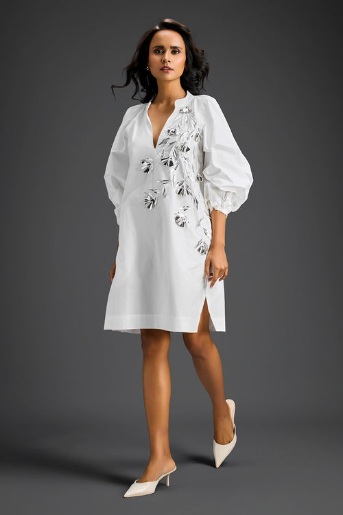 White V-Neck Dress