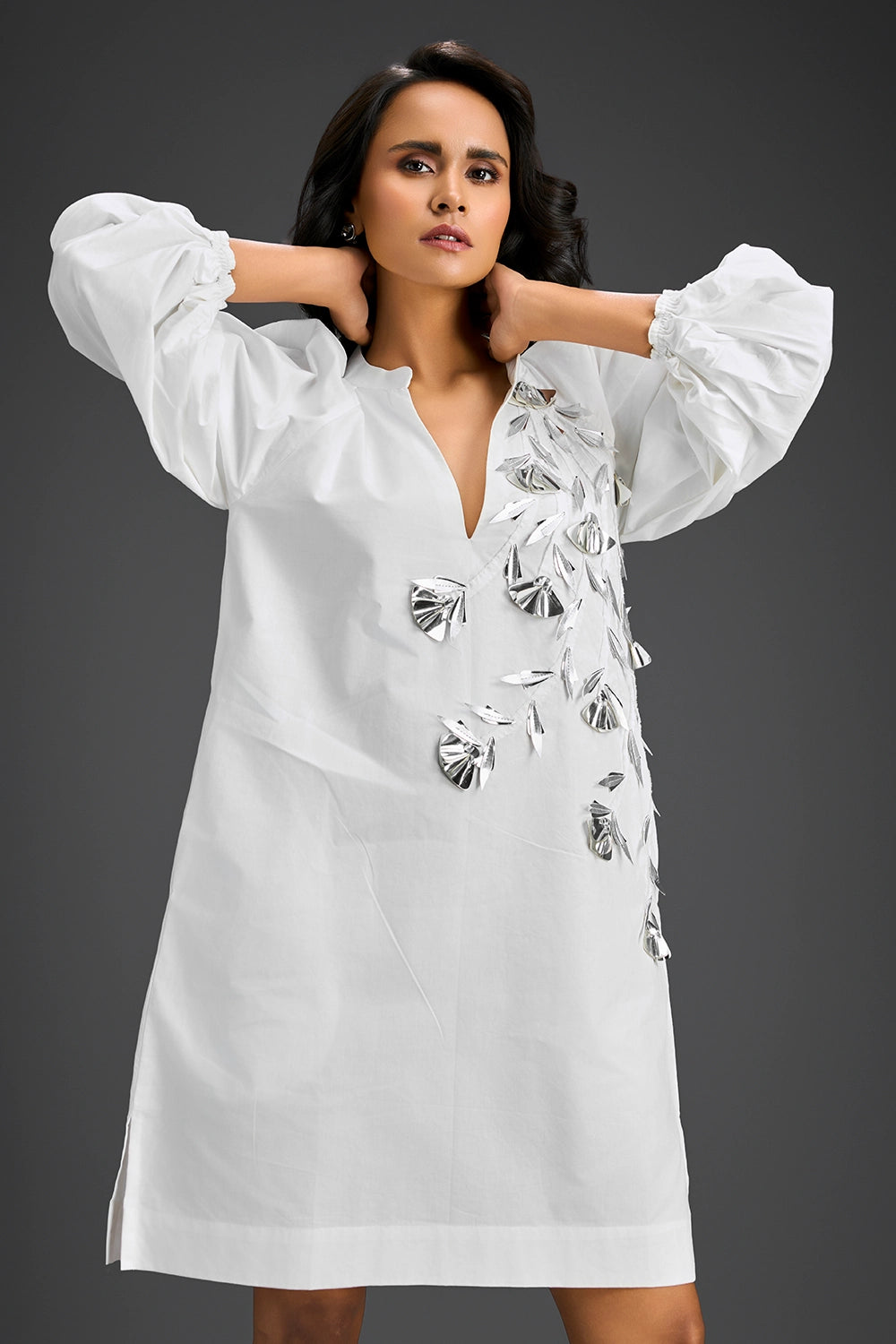 White V-Neck Dress