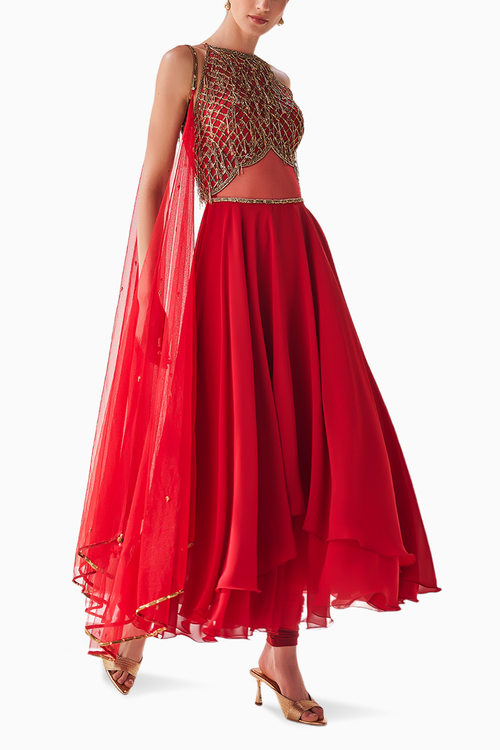 Red Scarlet Elegance Anarkali Set