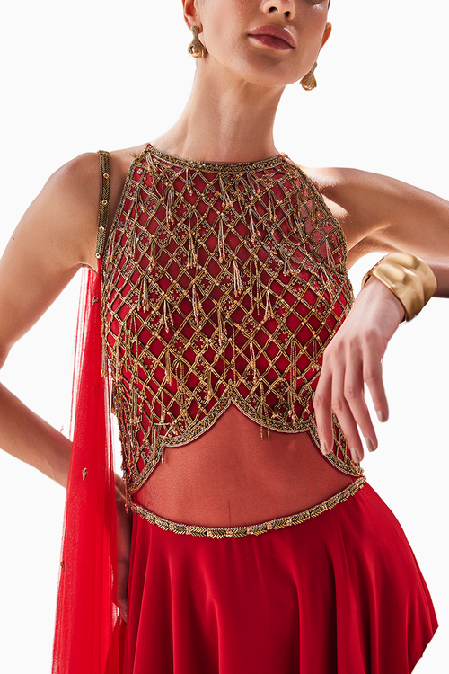 Red Scarlet Elegance Anarkali Set