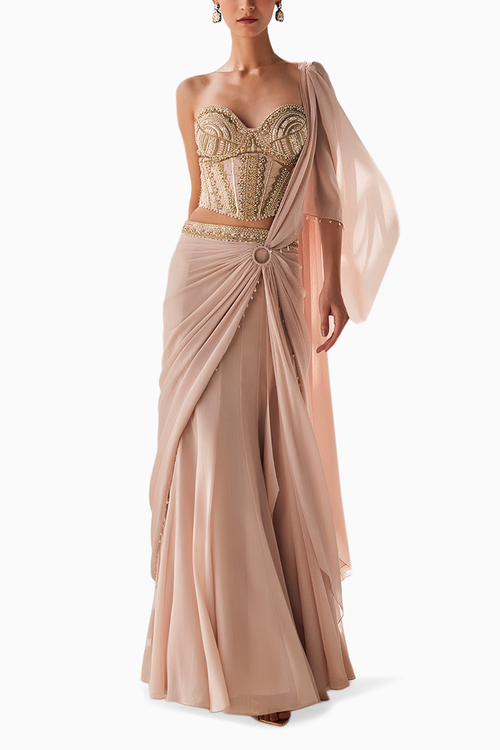 Golden Radiant Shimmer Corset Saree
