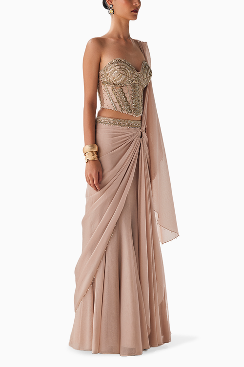 Golden Radiant Shimmer Corset Saree