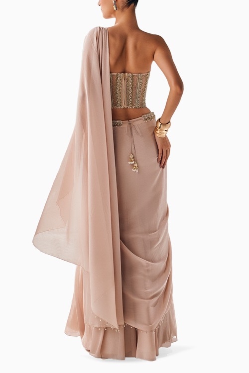 Golden Radiant Shimmer Corset Saree