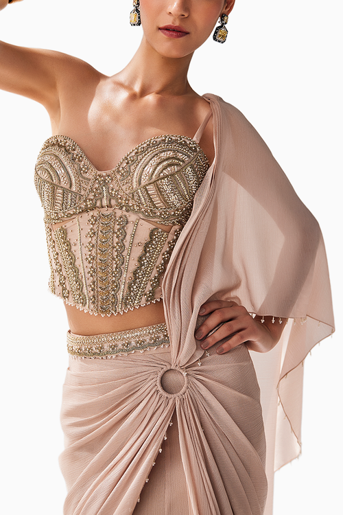 Golden Radiant Shimmer Corset Saree