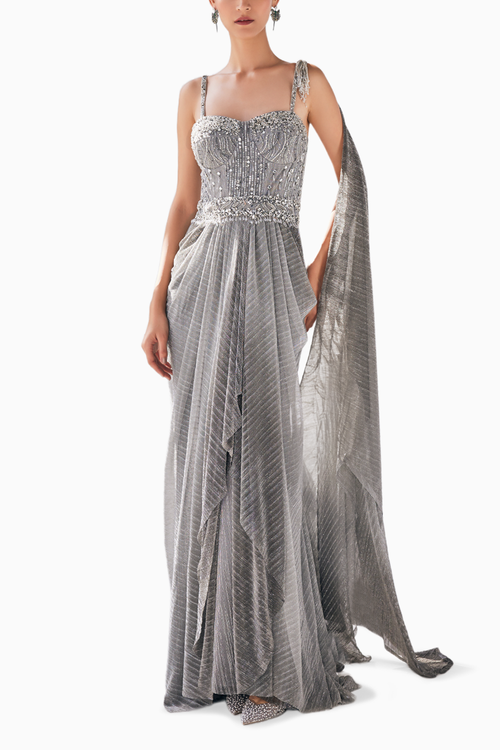 Twilight Shimmer Ombre Saree Gown