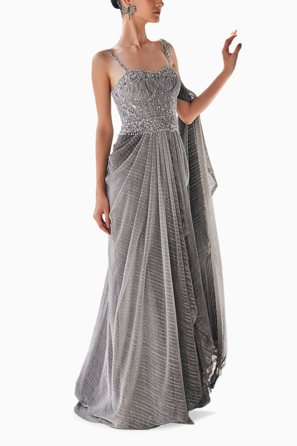 Twilight Shimmer Ombre Saree Gown