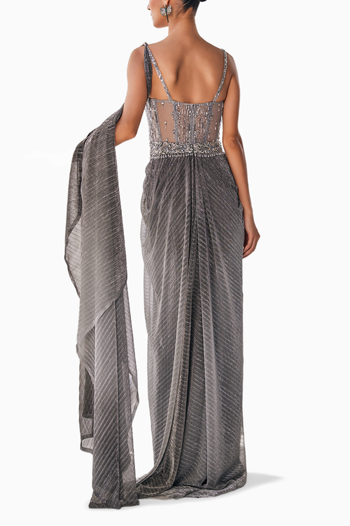 Twilight Shimmer Ombre Saree Gown