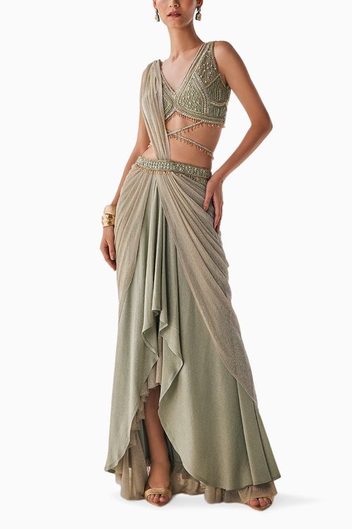 Jade Green Elegance Draped Saree