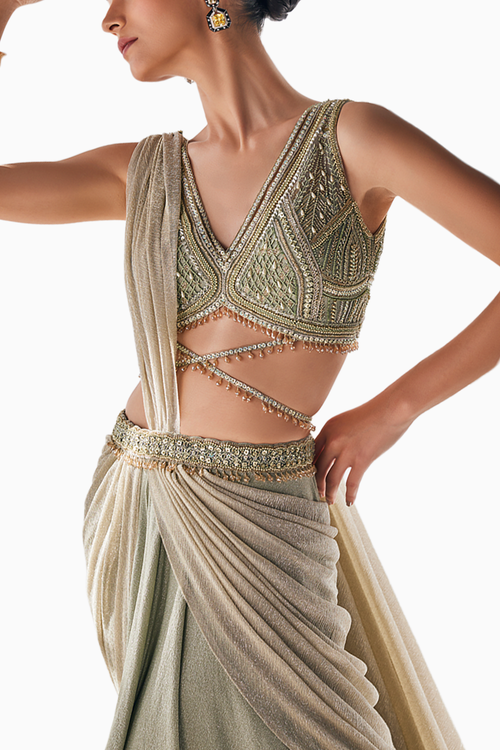 Jade Green Elegance Draped Saree