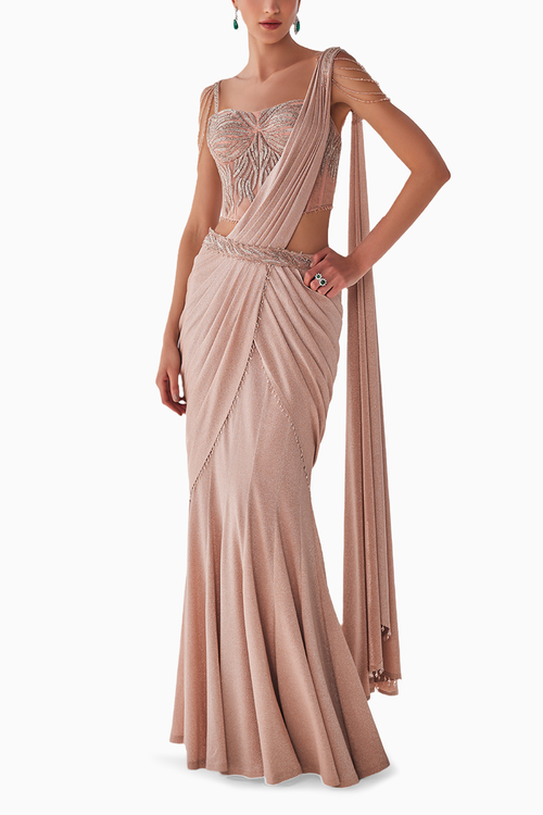 Peach Shimmer Draped Saree