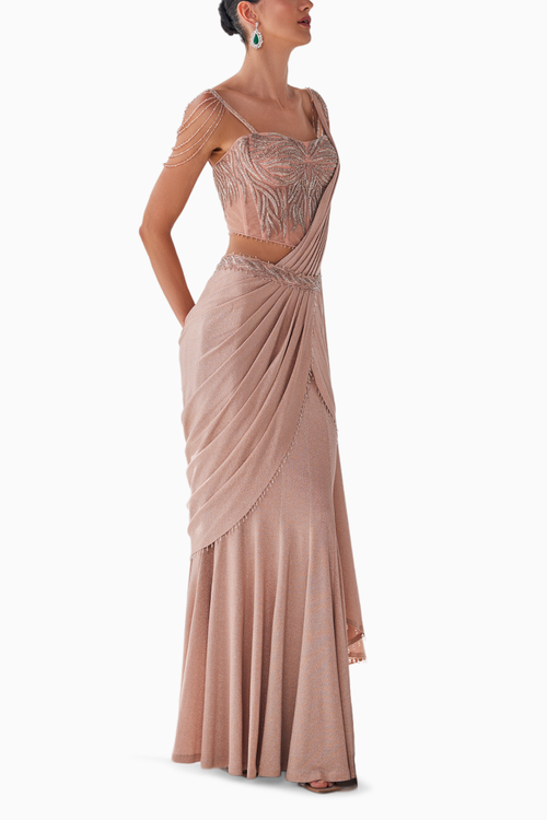 Peach Shimmer Draped Saree