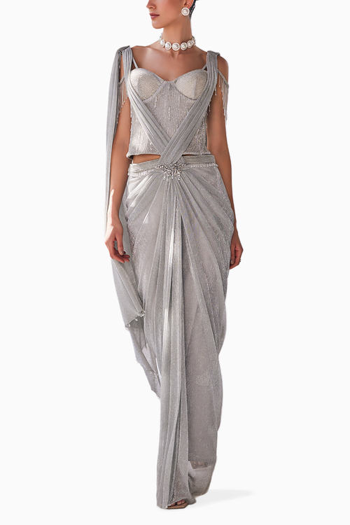 Silver Sheen Crinkle Saree