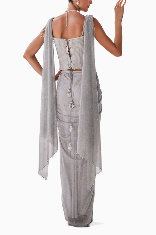 Silver Sheen Crinkle Saree