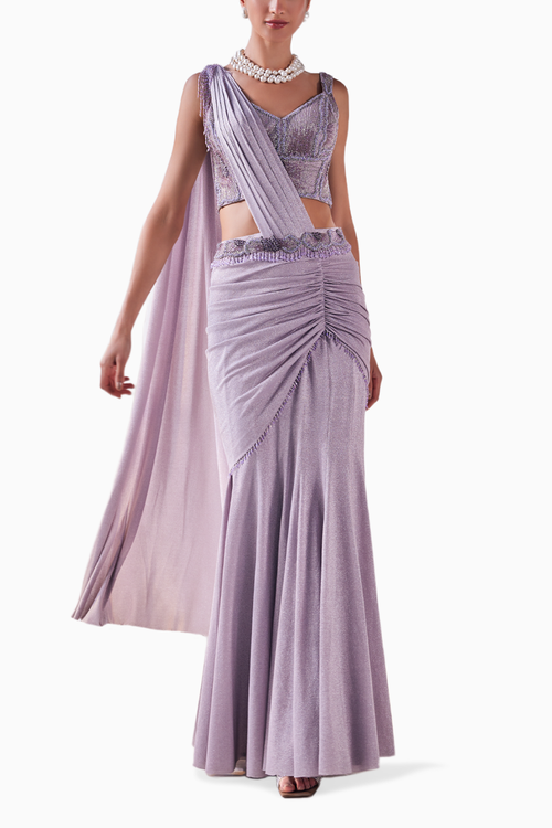 Lilac Shimmer Draped Saree