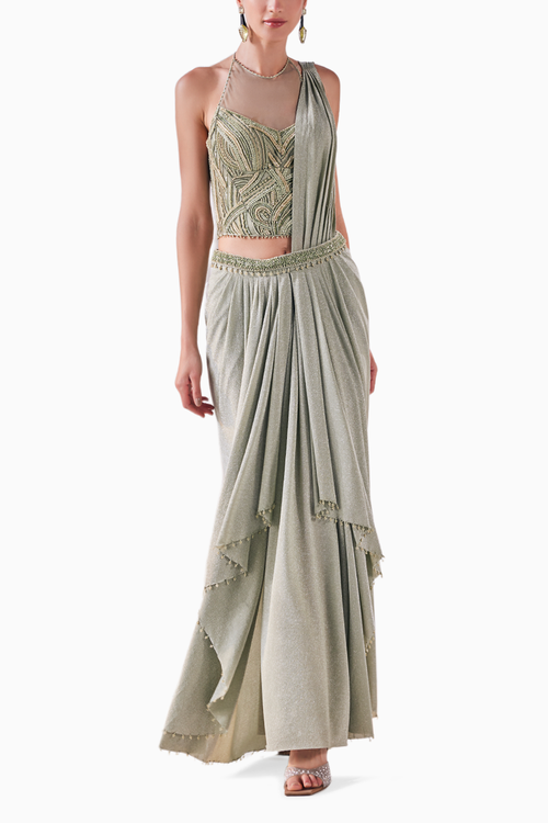 Jade Green Elegance Draped Saree