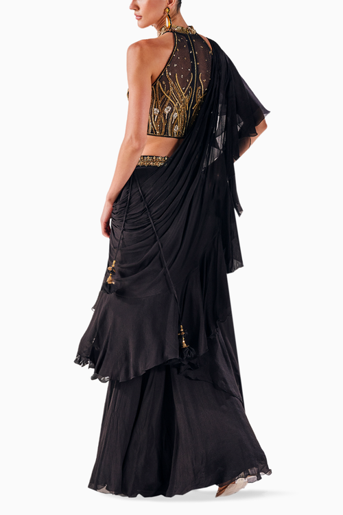 Black Chiffon Elegance Draped Saree
