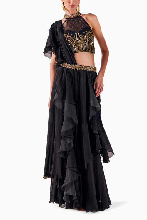 Black Chiffon Elegance Draped Saree