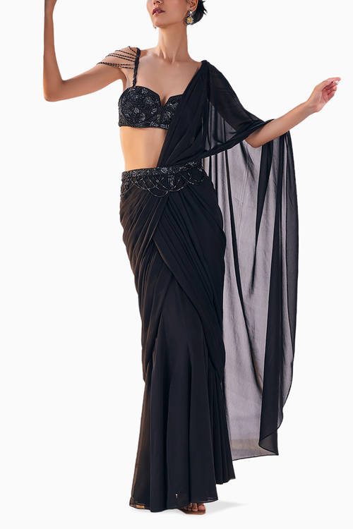 Black Regal Georgette Draped Saree