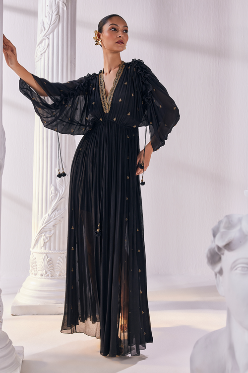 Black Enchanting Chiffon Plunge Kaftan