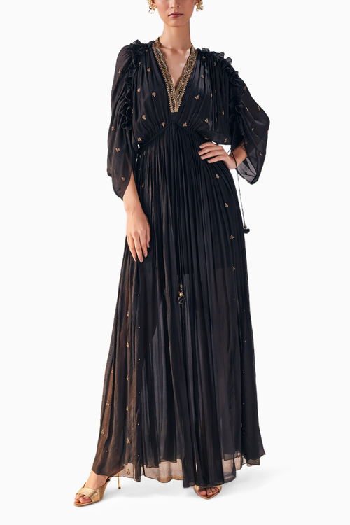 Black Enchanting Chiffon Plunge Kaftan