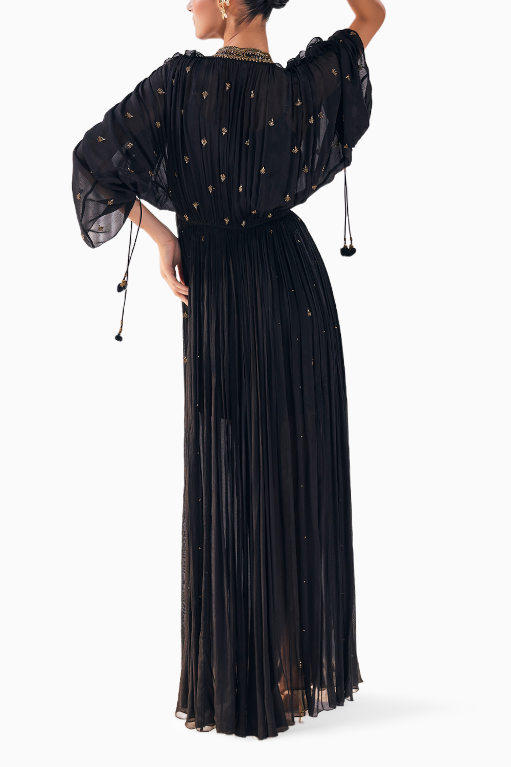 Black Enchanting Chiffon Plunge Kaftan