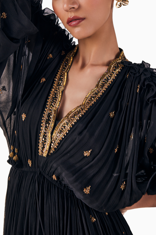 Black Enchanting Chiffon Plunge Kaftan