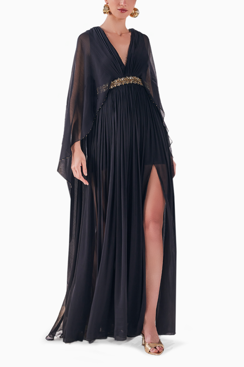 Black Midnight Elegance Chiffon Kaftan