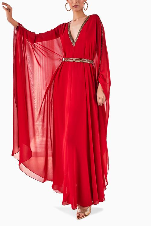 Red Regal Elegance Georgette Kaftan