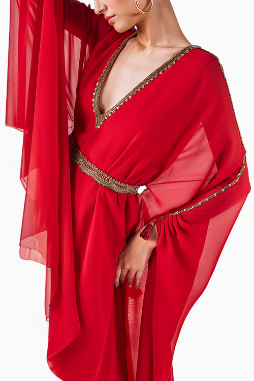 Red Regal Elegance Georgette Kaftan