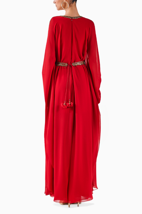 Red Regal Elegance Georgette Kaftan