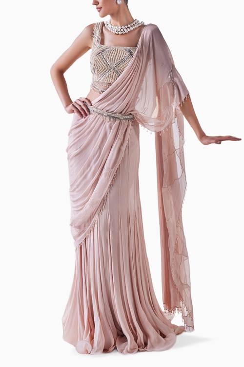 Peach Petal Chiffon Draped Saree