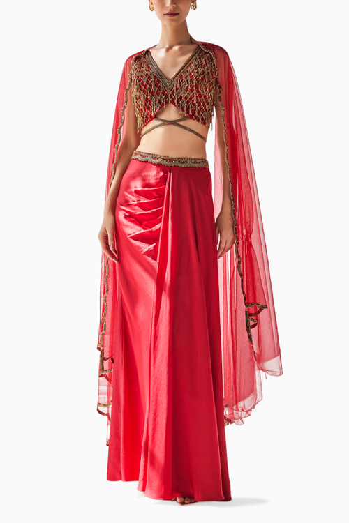 Crimson Red Majesty Blouse and Skirt Set