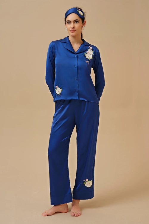 Mysthelle Blue Magnolia Embellished Pyjama Set