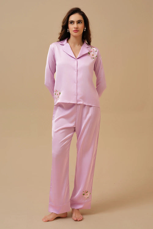 Mysthelle Lilac Peony Embellished Pyjama Set